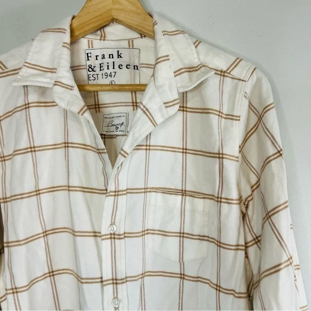 Frank & Eileen Barry woven button up camel windowpane size large - Picture 5 of 11